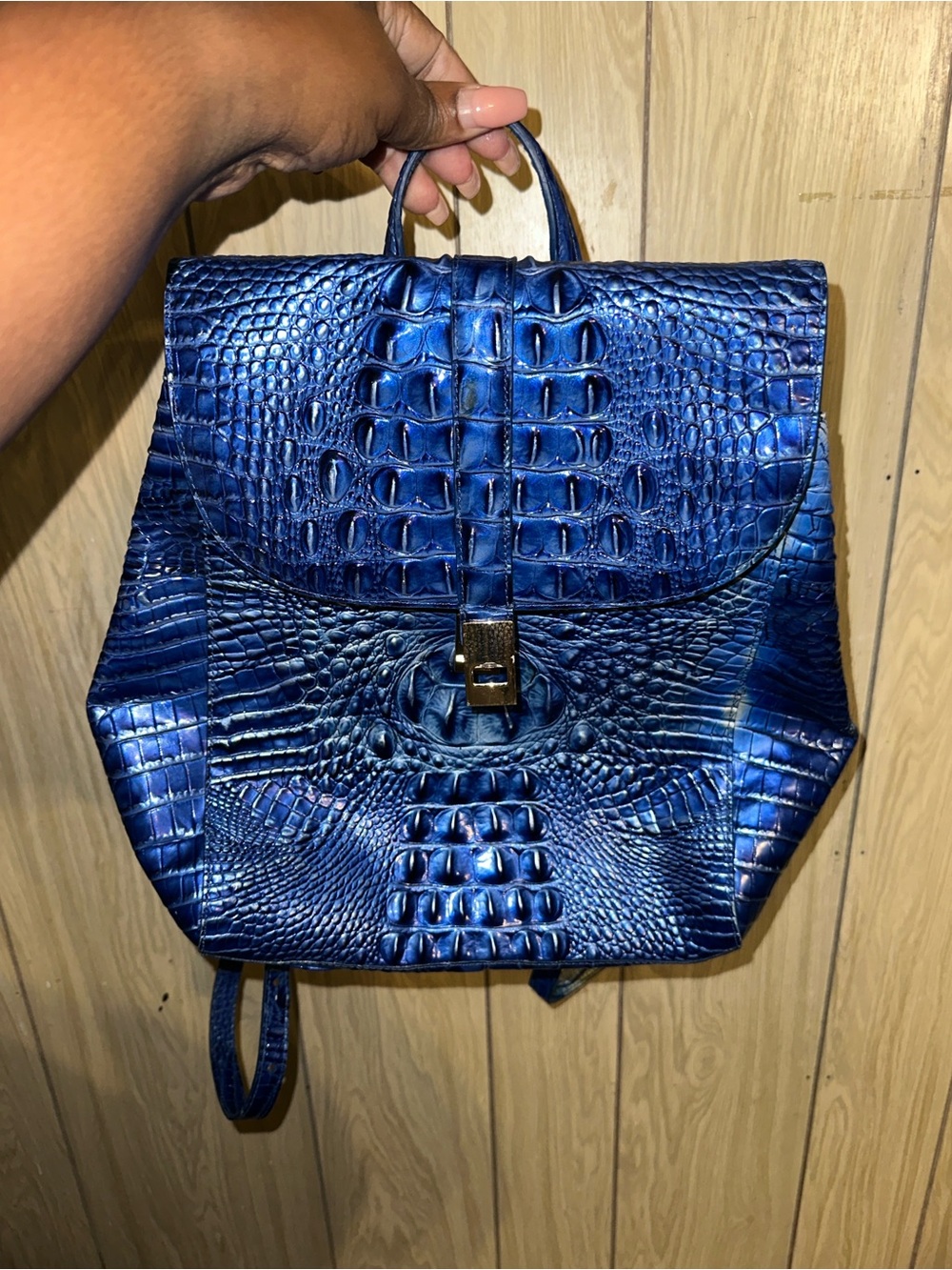Brahmin Blue Croc-Embossed Leather Backpack